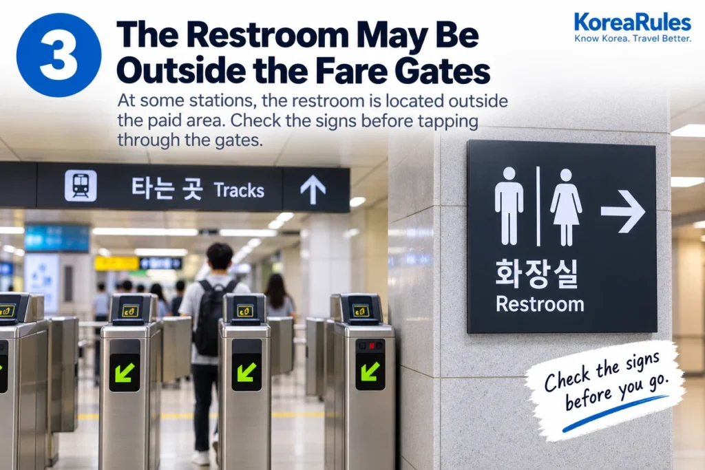 Restroom located outside subway fare gates in Korea
