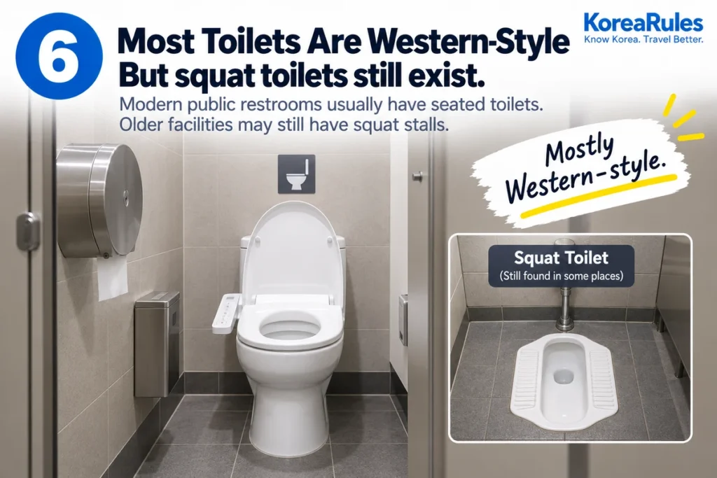 Western-style and squat toilets found in Korea