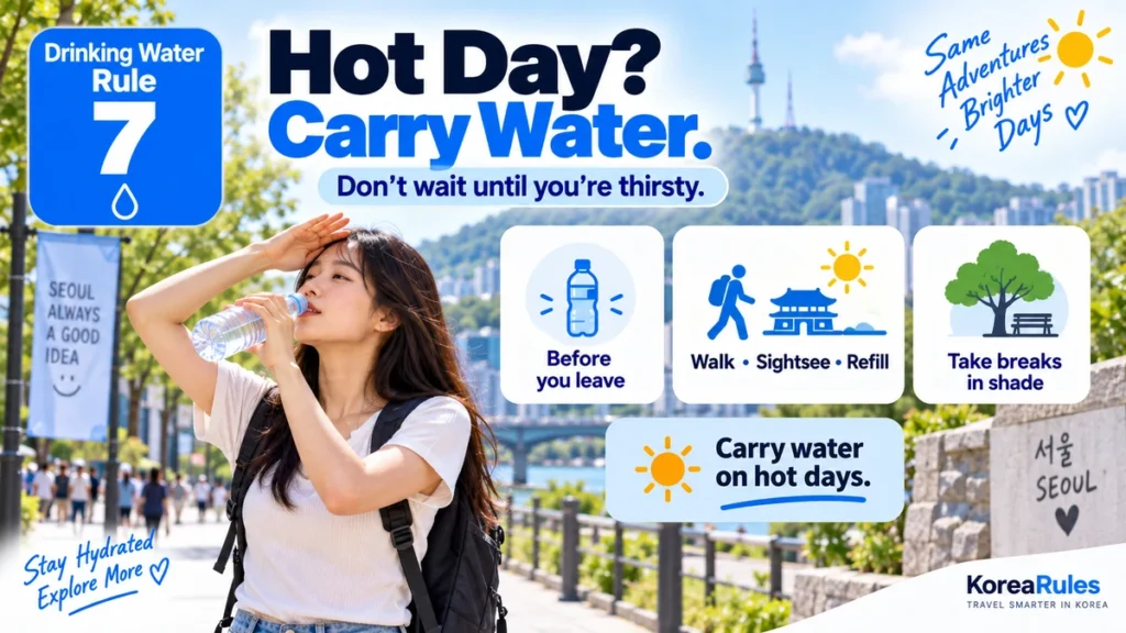 Traveler carrying drinking water on a hot summer day in Seoul