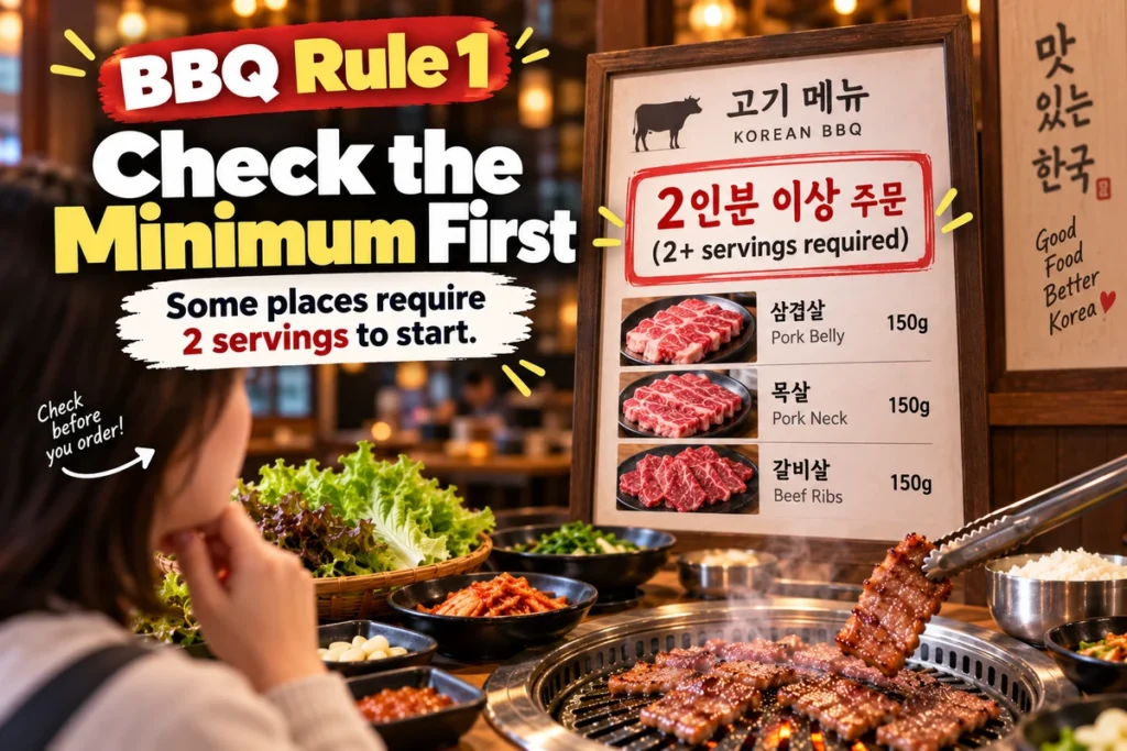 Minimum order information on a Korean BBQ restaurant menu
