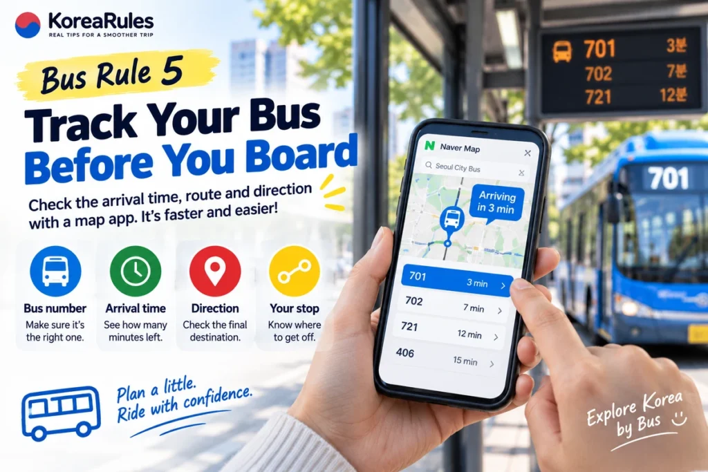 Tracking a Korean bus arrival time and route with a map app