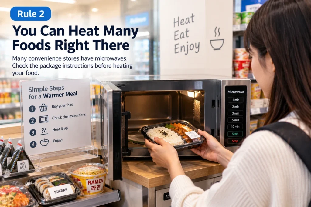 Heating prepared food in a Korean convenience store microwave