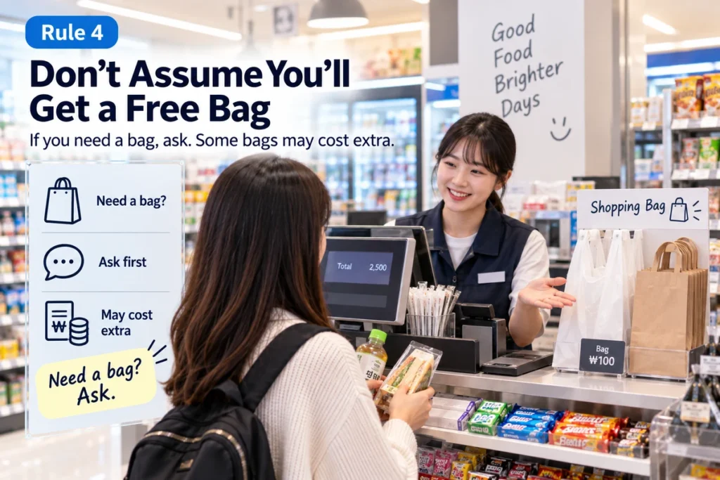 Asking for a shopping bag at a Korean convenience store