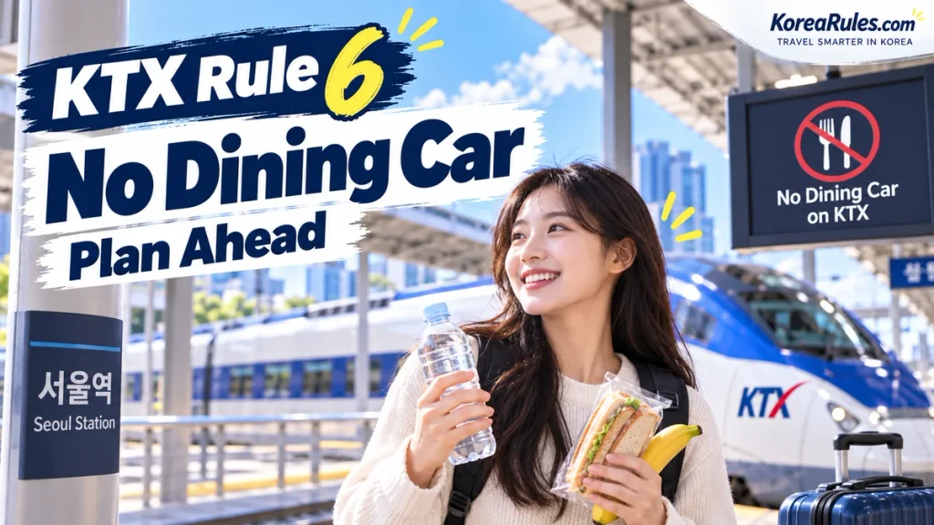Traveler preparing food and drinks before boarding KTX because there is no dining car