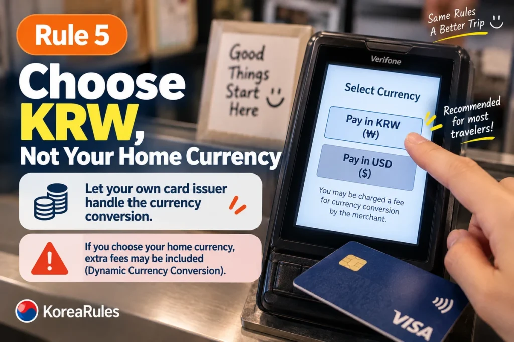 Choosing Korean won instead of home currency on a payment terminal