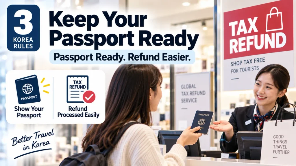 Traveler presenting a passport when requesting a tax refund in Korea
