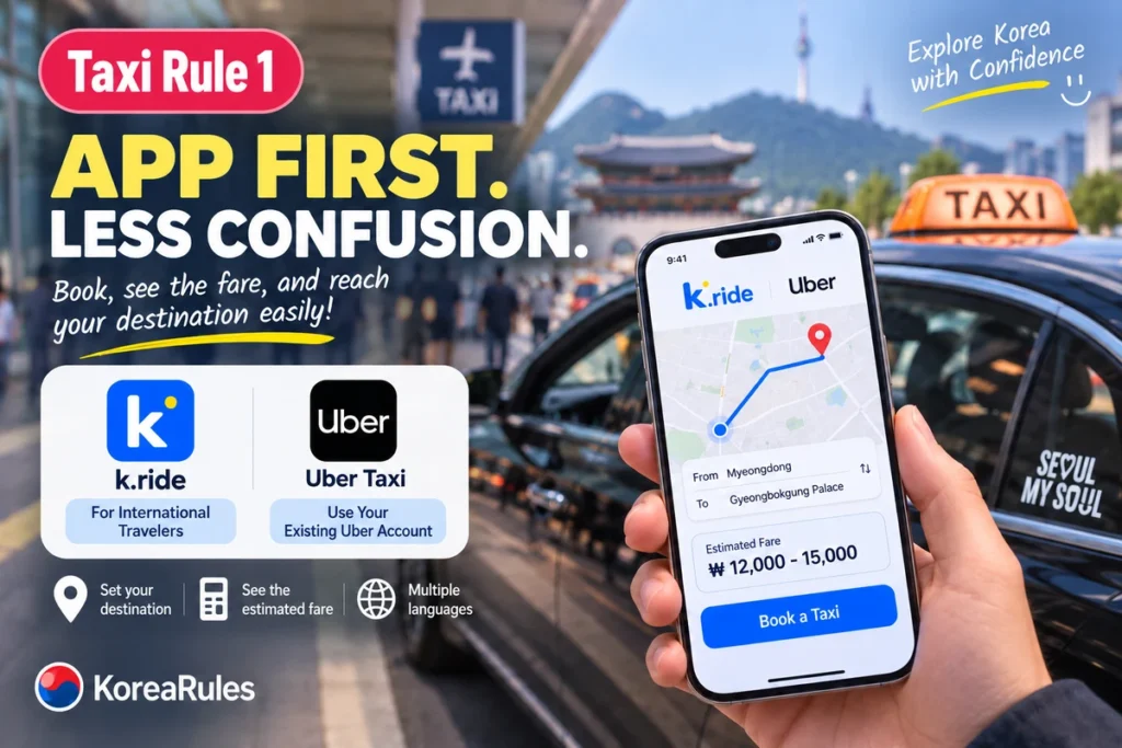 Using a taxi app to book a taxi in Korea