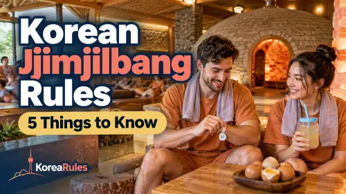 First-time visitors wearing traditional Korean jjimjilbang clothes and learning five essential Korean sauna rules.