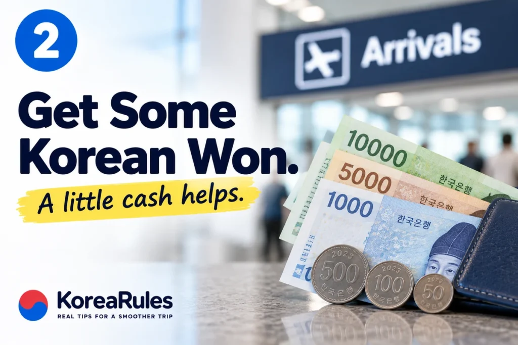 Preparing a small amount of Korean won after arriving in Korea