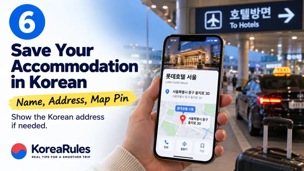 Saving a Korean hotel name address and map location on a smartphone