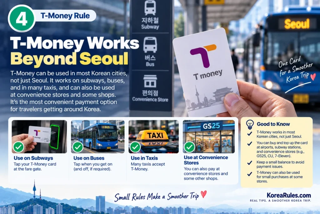 Using a T-Money card for transportation beyond Seoul in Korea