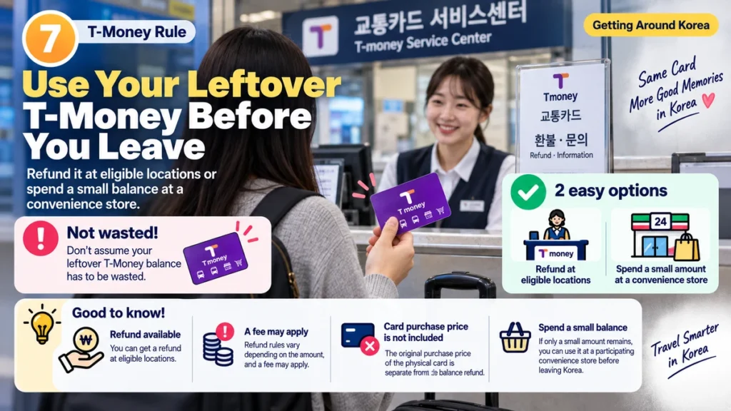 Options for using or refunding leftover T-Money balance before leaving Korea