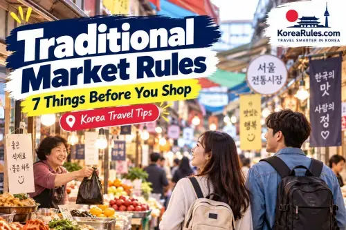 Travelers exploring a traditional market in Korea for a guide to seven market rules tourists should know