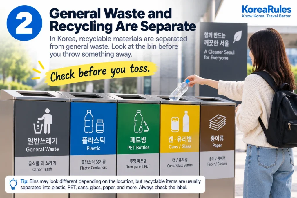 General waste and recycling bins separated in Korea