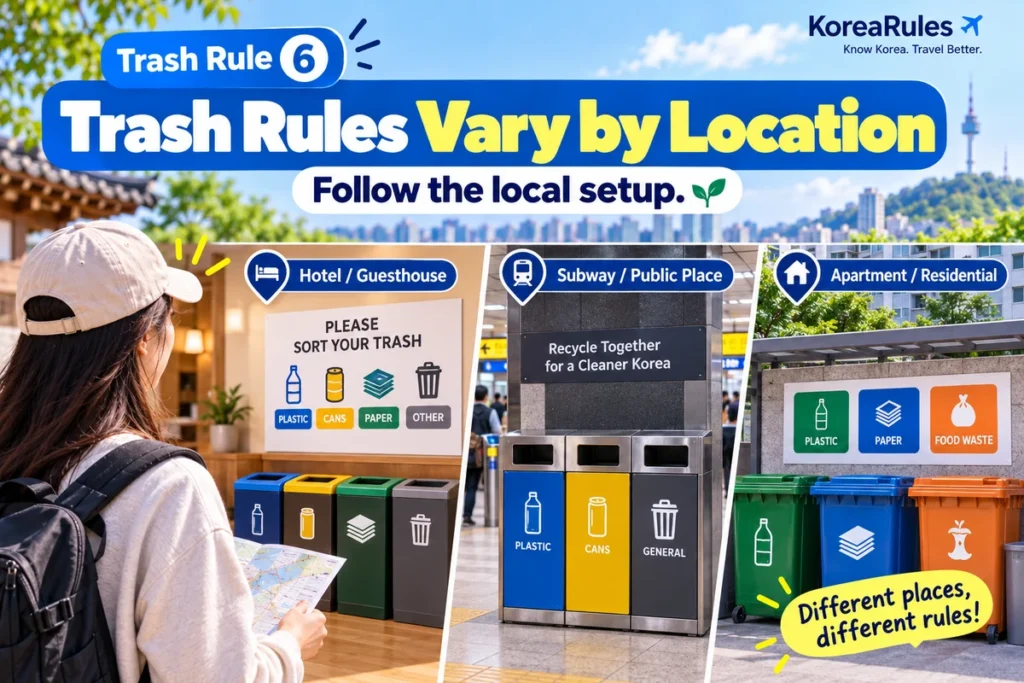 Different waste disposal setups at Korean hotels public places and residential areas
