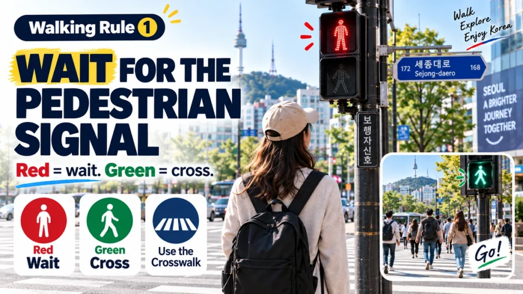 Pedestrian signal at a crosswalk in Seoul Korea