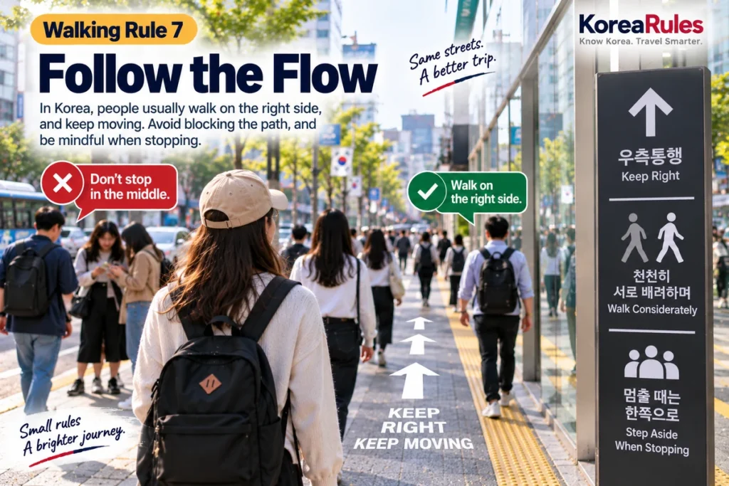 Pedestrians moving through a busy walking area in Seoul